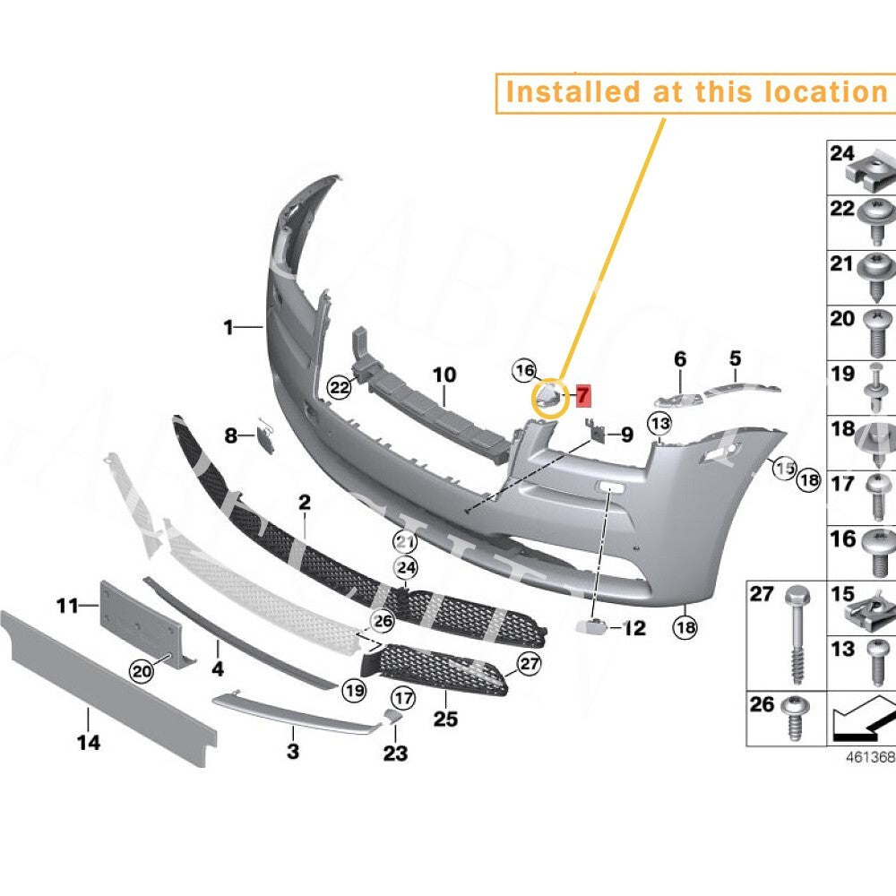 Applicable to the top right corner of the front bumper of the Rolls Royce Wraith Dawn Guide device: 51117376996