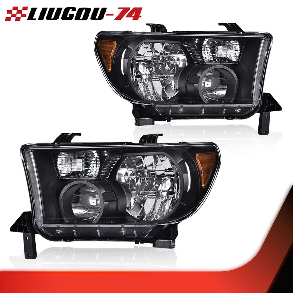 Black/transparent headlights (LH+RH) suitable for Toyota 2007-2013 Tundra and 2008-2017 Sequoia.