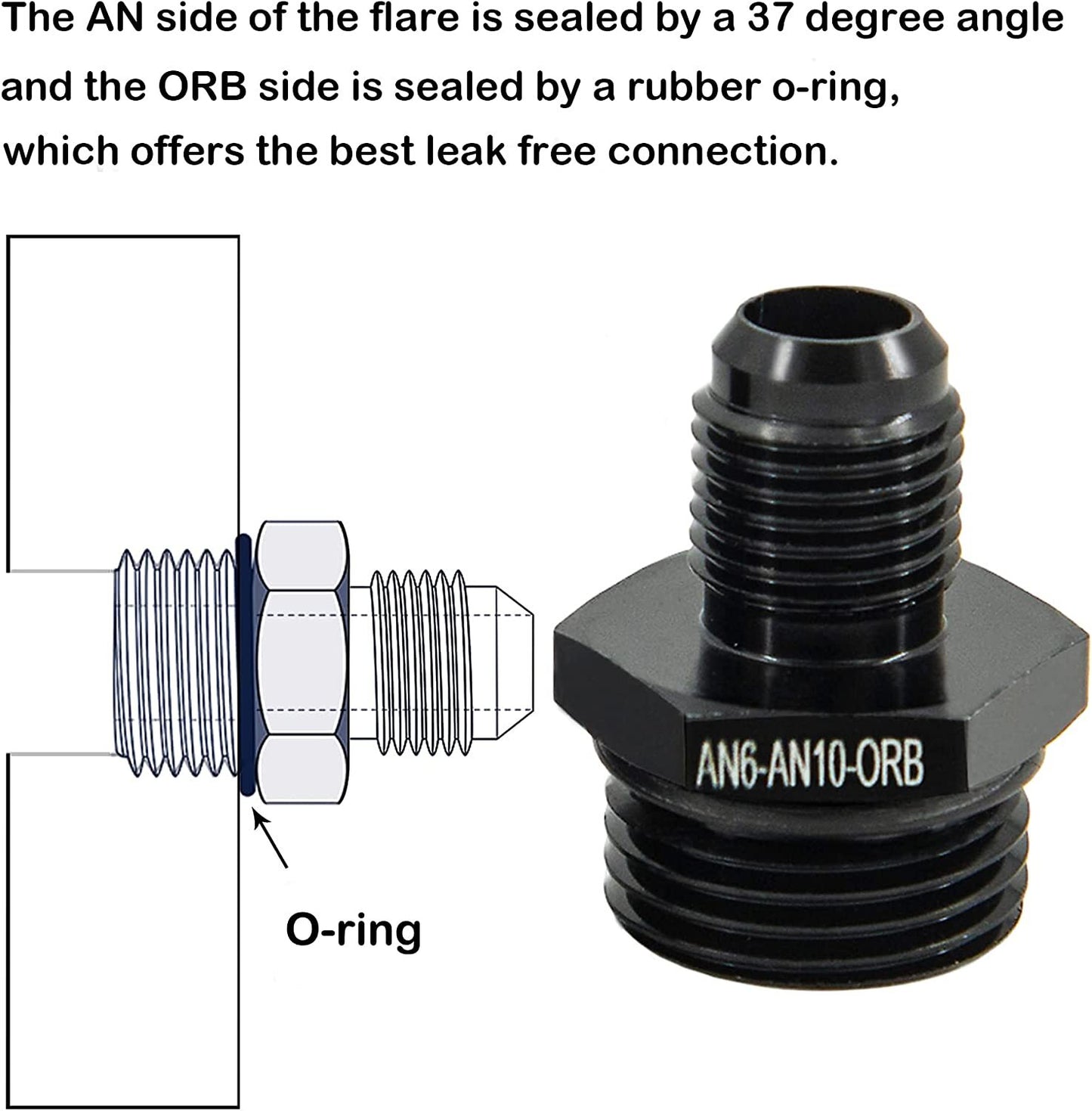 6AN male flash to 10AN ORB O-ring Boss fuel pump rail adapter accessory black