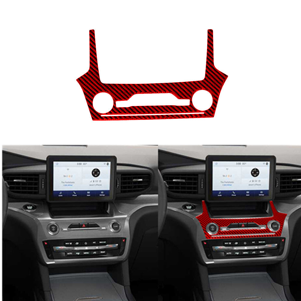 Red Carbon Fiber Center Radio A/C Button Cover Trim for Ford Explorer 2020-2023
