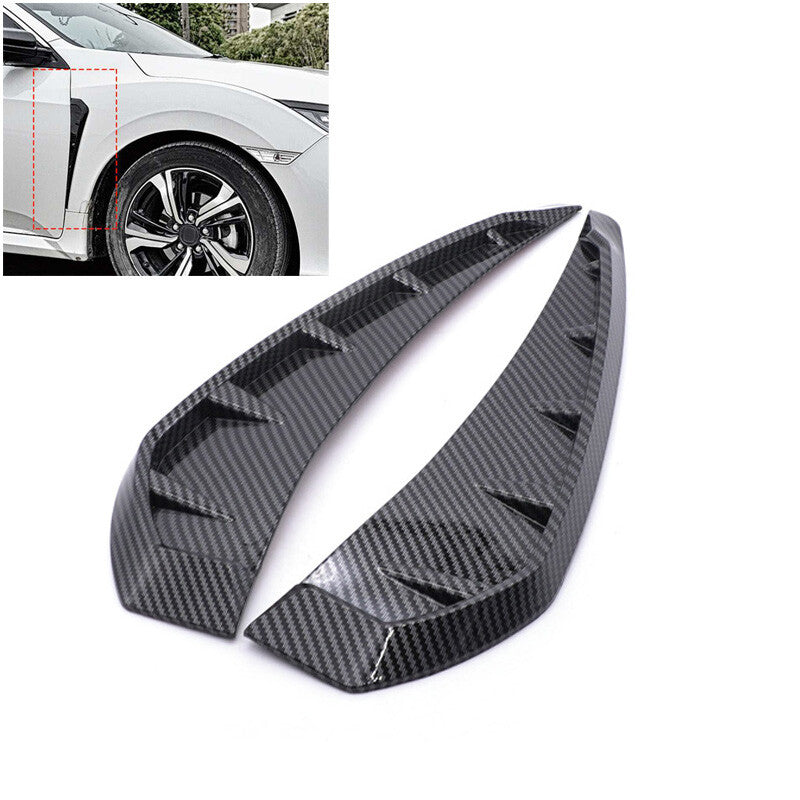 2-Piece Car Carbon Fiber Side Door Mudguards, Vents, Air Wing Covers, Shark Grille
