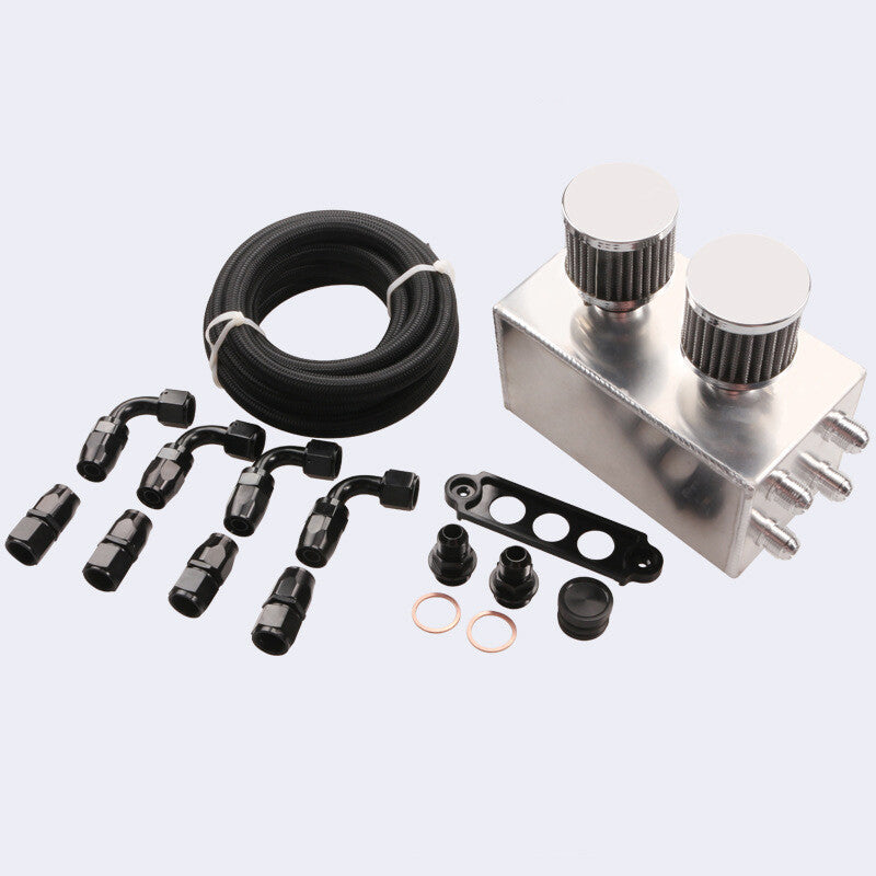 AN10 Inlet Oil Catch Can Reservoir Baffled Tank Dual Breather Filter for Honda