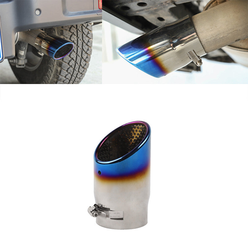 Car 87mm Tip Muffler Stainless Steel Exhaust Pipe Roasted Blue Tail Throat 1Pcs