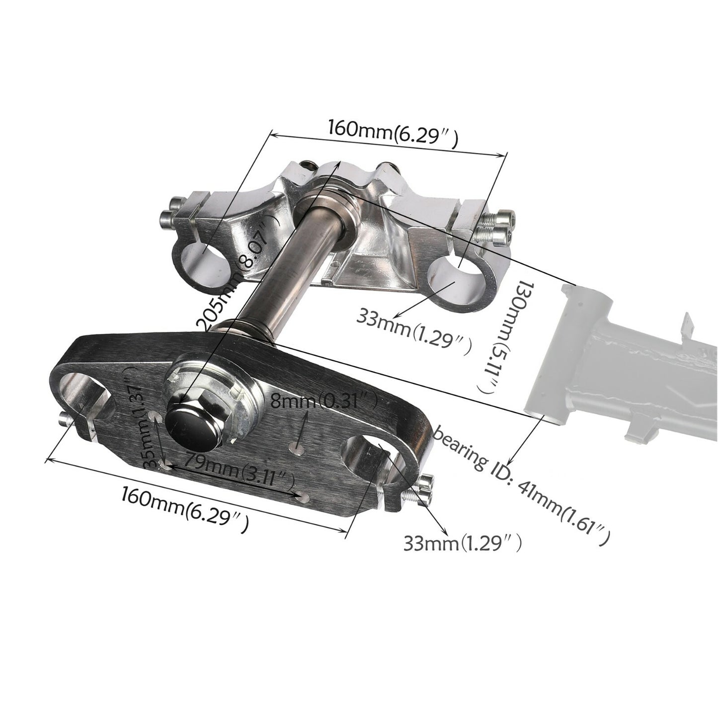 33mm front fork with three-tree mounting calipers, Riser Dirt Pit for bicycles 50cc, 70cc, 90cc, and 110cc.