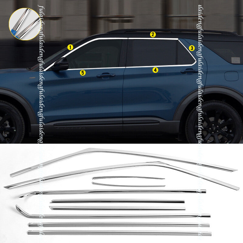 for Ford Explorer 2020-22 Chrome silver Car Window Strips frame Sill Cover Trim