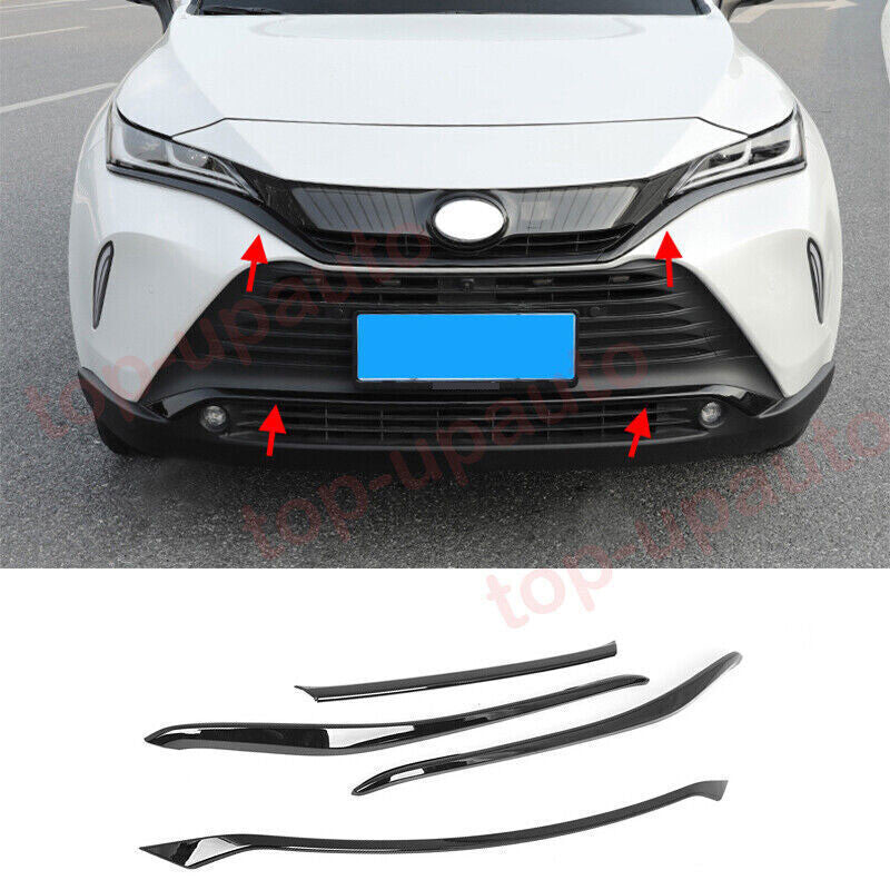 for Toyota Venza 2021-23 Piano black ABS Front Bumper+Grill Cover Strip Trim 4Pc