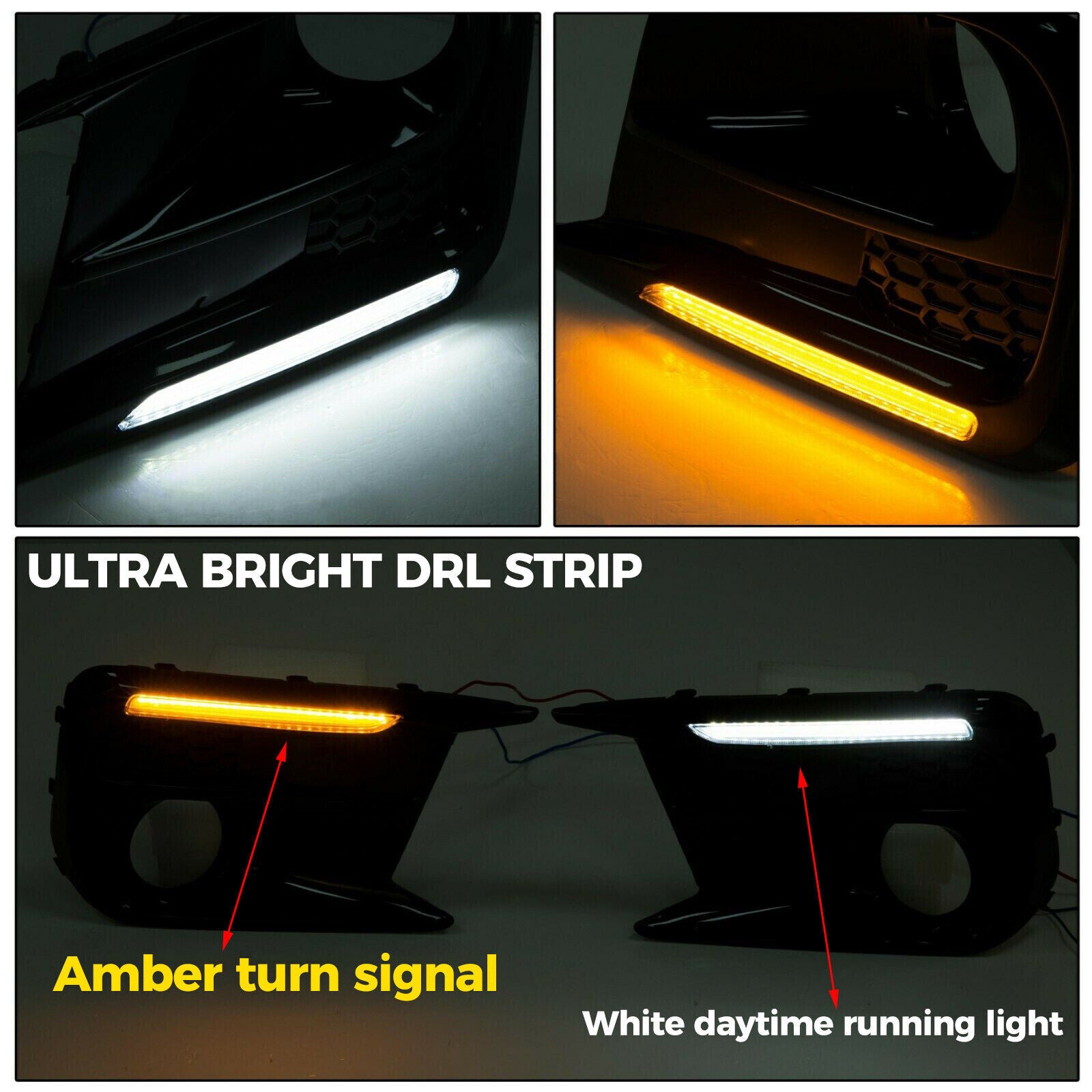1 pair of LED DRL fog light cover caps for Subaru WRX/STI 2018-2021 white/amber.