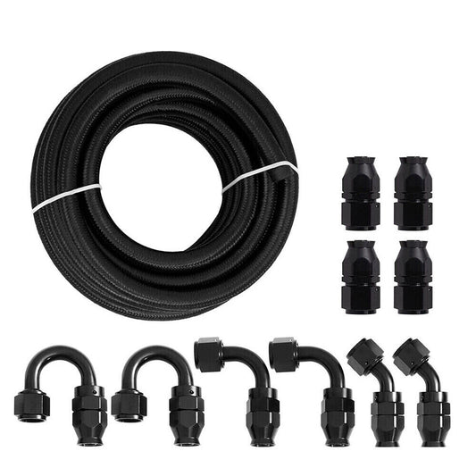 6AN -6AN 10FT Black Nylon E85 PTFE Fuel Hose Line 10Pcs Adapter Fitting Hose Kit