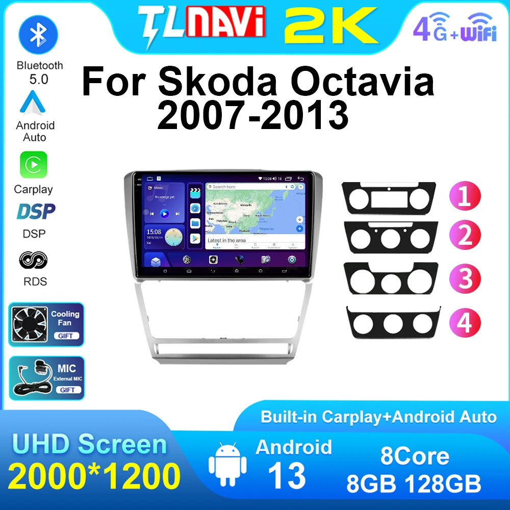 for Skoda Octavia 2007-2013 CarPlay Car Radio GPS Multimedia Video Player Screen