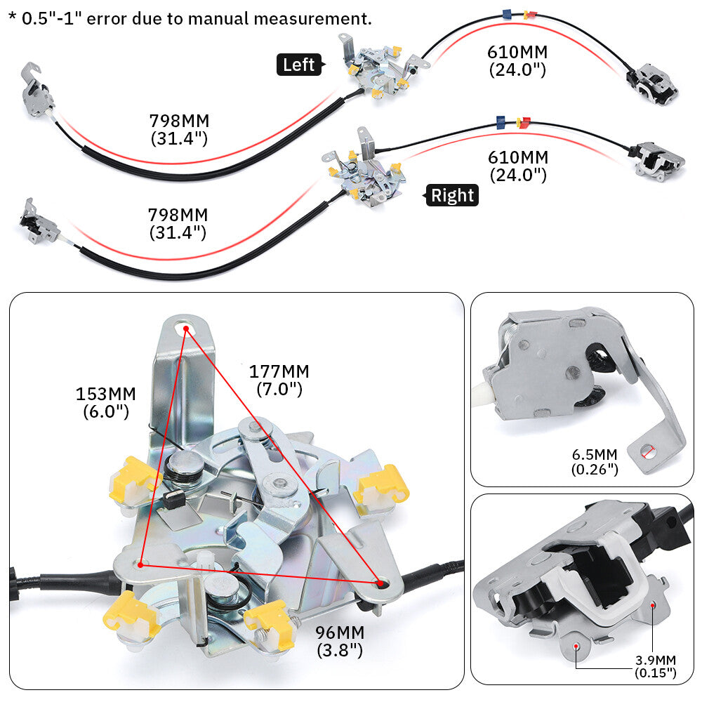 Rear Door Latch Lock Cables For 1999-2007 for Ford F250 F350 Super Duty 5.4 6.0 6.8