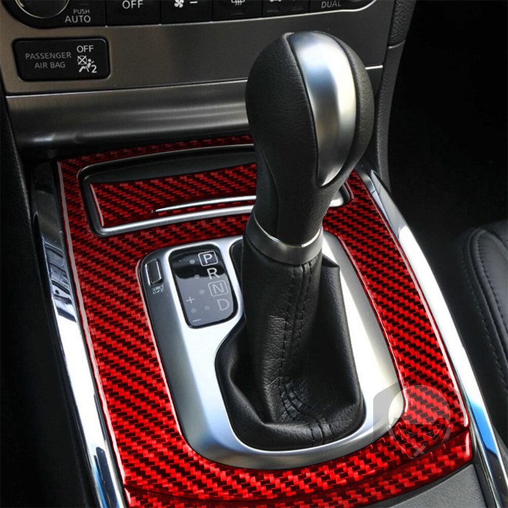 Red Carbon Fiber Automatic Gear Shift Panel Cover for Infiniti G37 Sedan 2010-13
