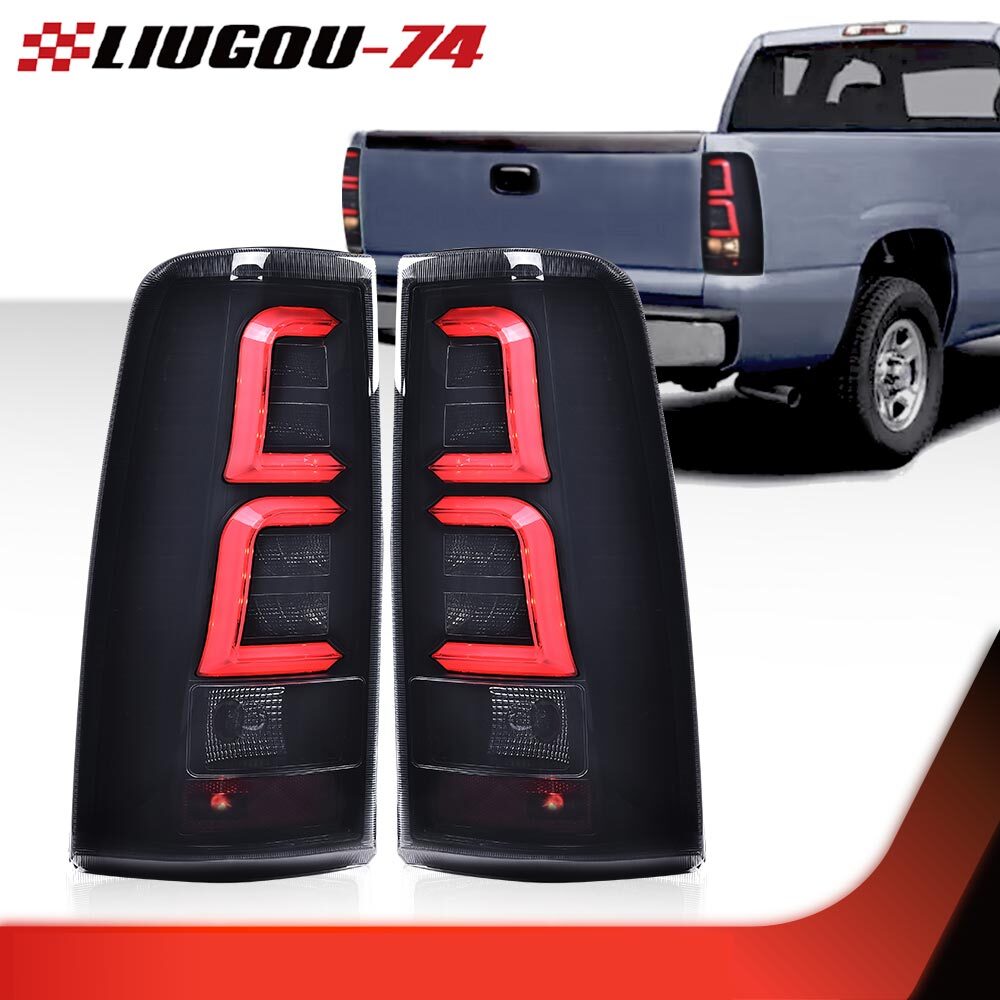 Suitable for 1999-2006 for Chevrolet Silverado left + right LED taillights in black/smoked finish.