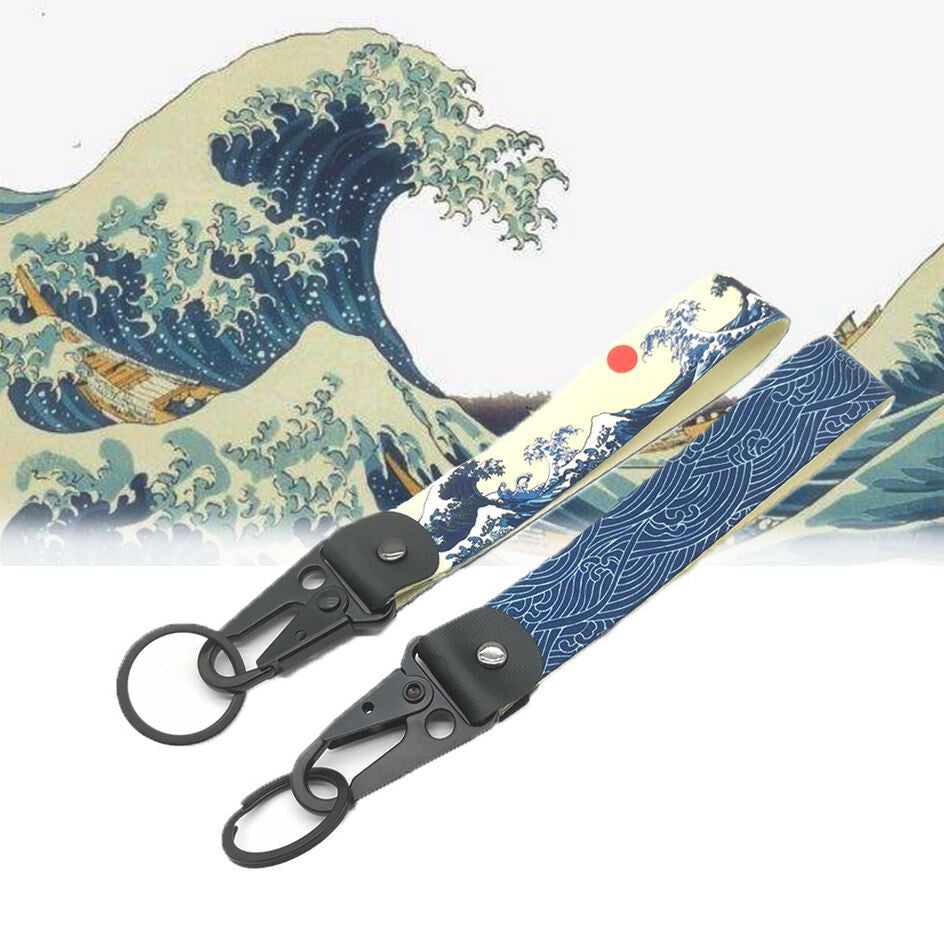 car keychain/ring with lanyard, car accessory, wavy blue, suitable for Nissan .
