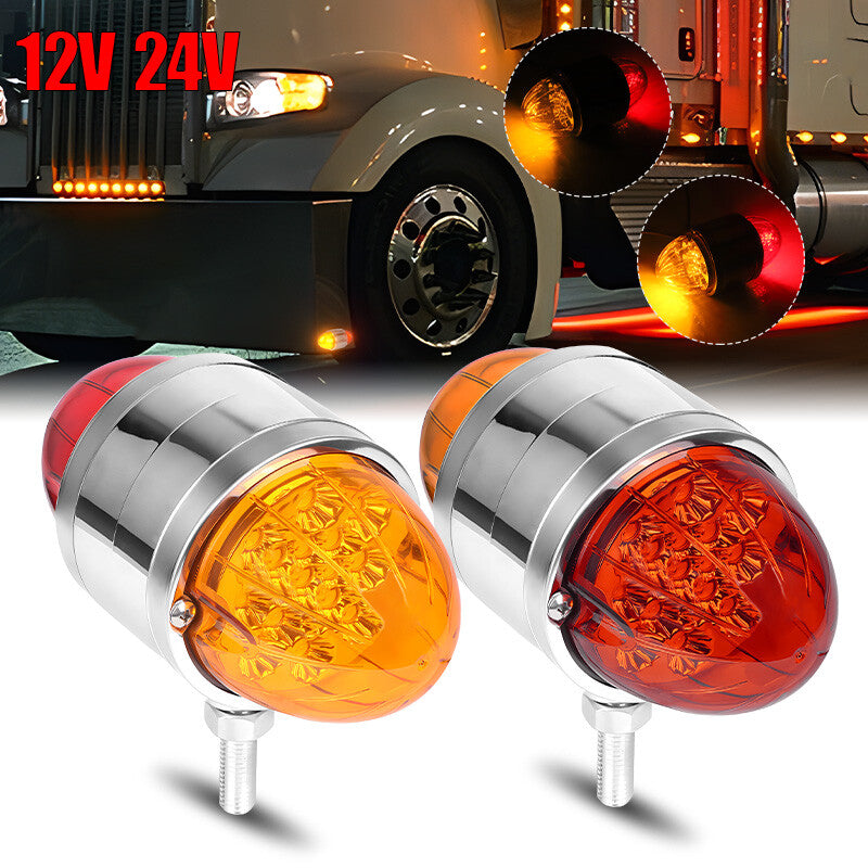 2X Red/Amber LED Double Face Fender Marker Light Turn Signal Semi Truck Trailer