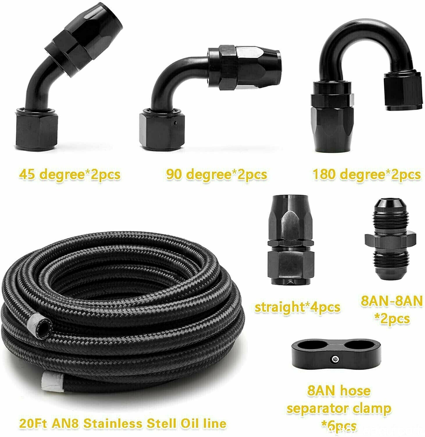 20-foot 8-amp black nylon and stainless steel braided fuel hose fuel line