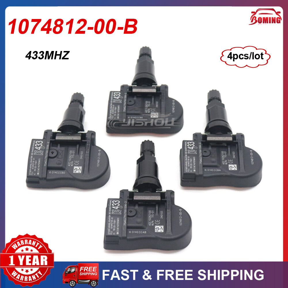 4-pack TPMS 433MHz Tire Pressure Monitoring System Sensors for Tesla 1074812-00-B