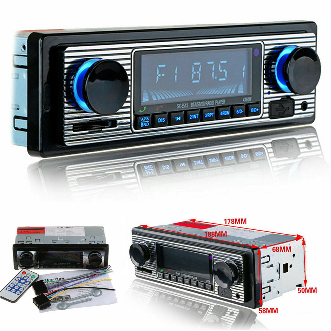 Bluetooth 4-CH Output Car In-dash MP3 Stereo Radio Player FM USB/SD/AUX Remote