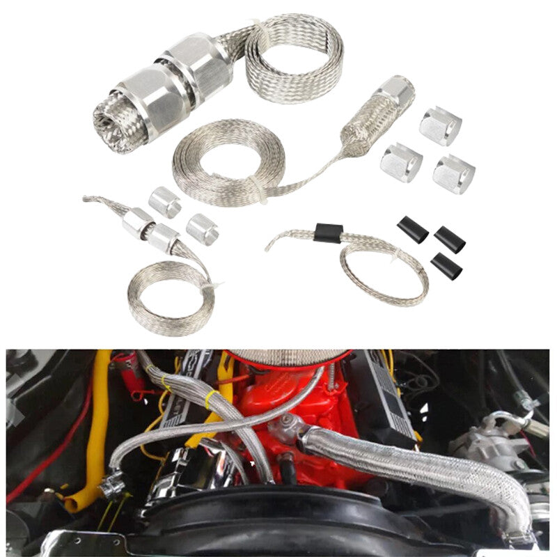 Silver Universal Radiator Hose Sleeving Aluminum Braided Dress-Up Hose Cover Kit