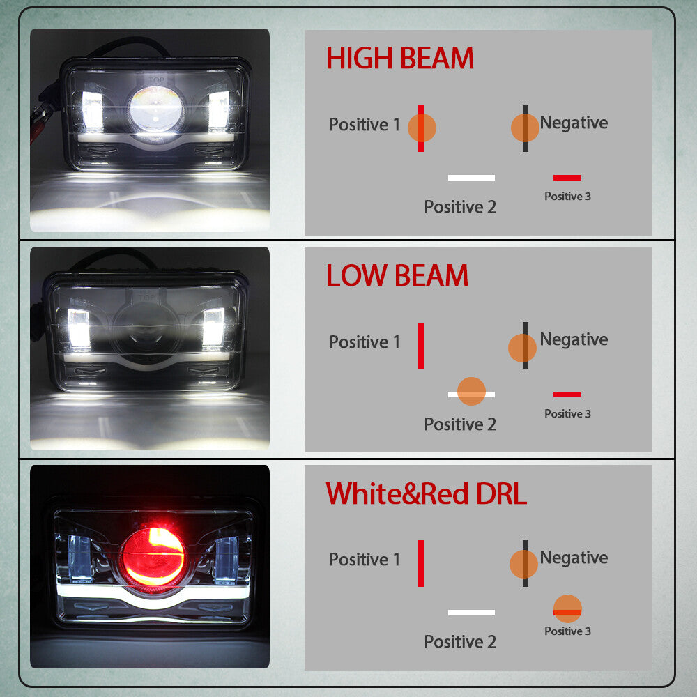 4pcs 4x6 LED Headlights Hi/Lo Beam for Chevy C10 C20 C30 Camaro EI C5500 Kodiak