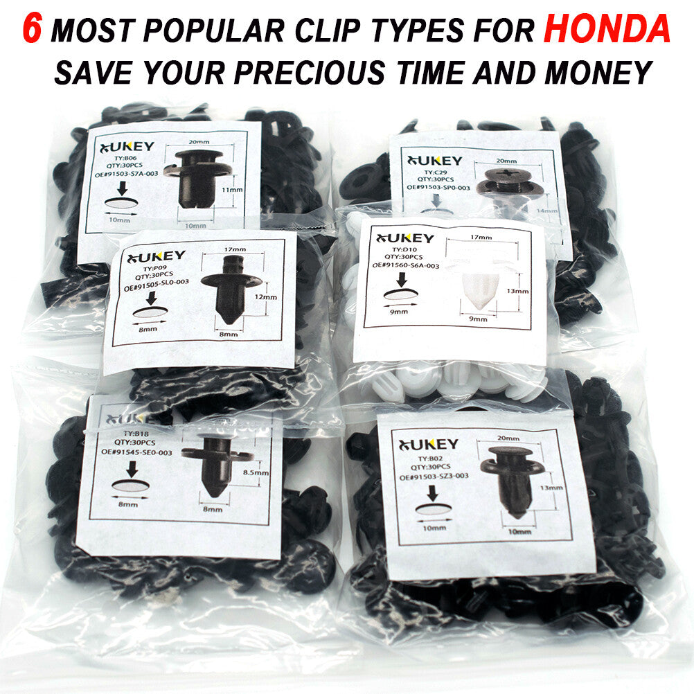 Trim Panel Clips Bumper Fender Fastener Push Rivets for HONDA for CIVIC ACCORD 180Pc