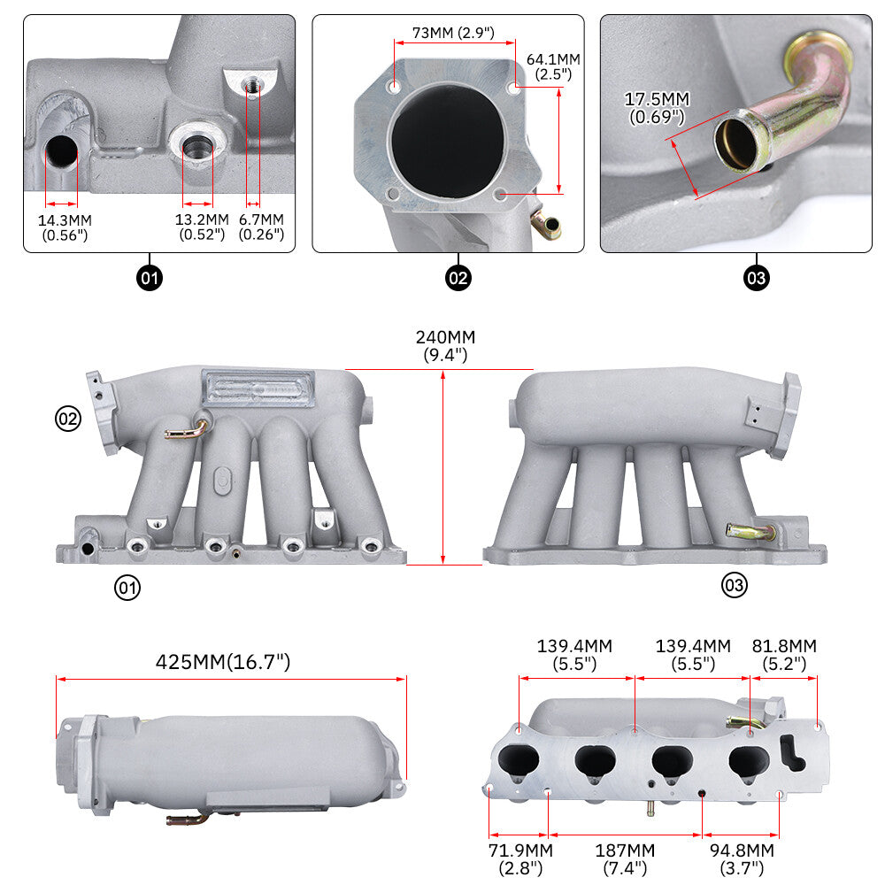 Ultra Street Intake Manifold 70mm Throrrle Body for Honda K-series K20 K24 K24A2