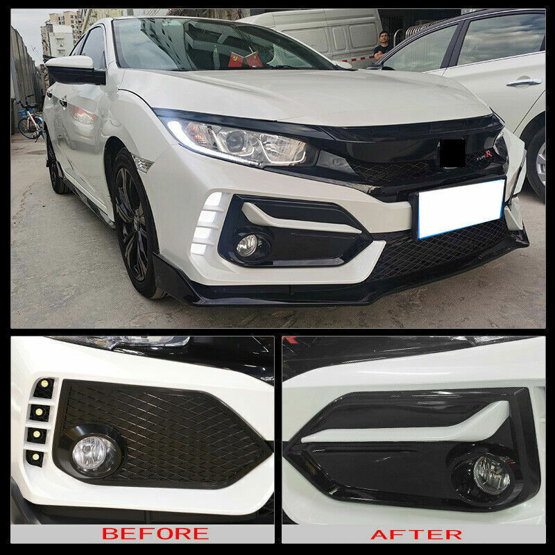 for Honda for Civic Hatchback 19-2021 Black+White Front Fog Light Lamp Cover Trim 2X