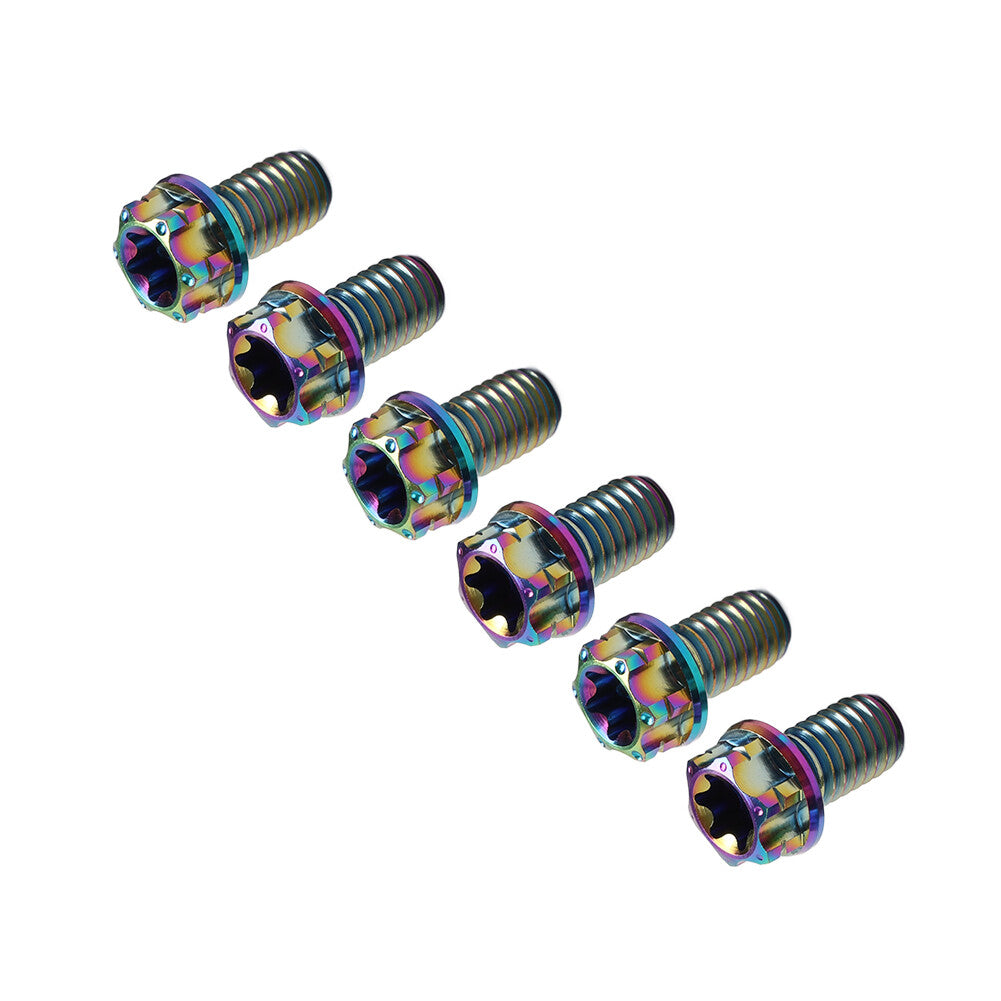 6pcs Titanium Bolts Torx Head Flange Screws M6x10mm For Motorcycle Bike Rainbow
