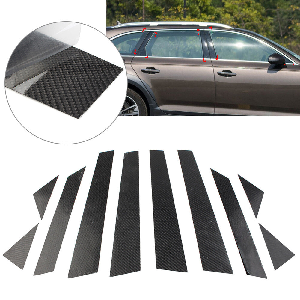 for Audi A4 2017-2022 10x Carbon Fiber Black Set Pillar Posts Door Window Trim