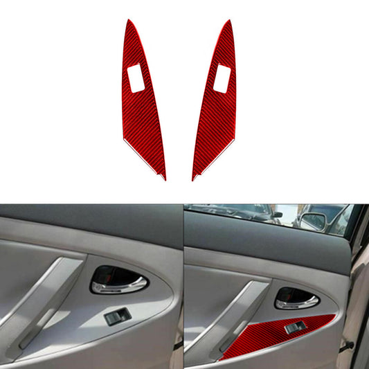 Red Carbon Fiber Rear Door Window Lift Panel Cover Trim for Toyota for Camry 2007-11