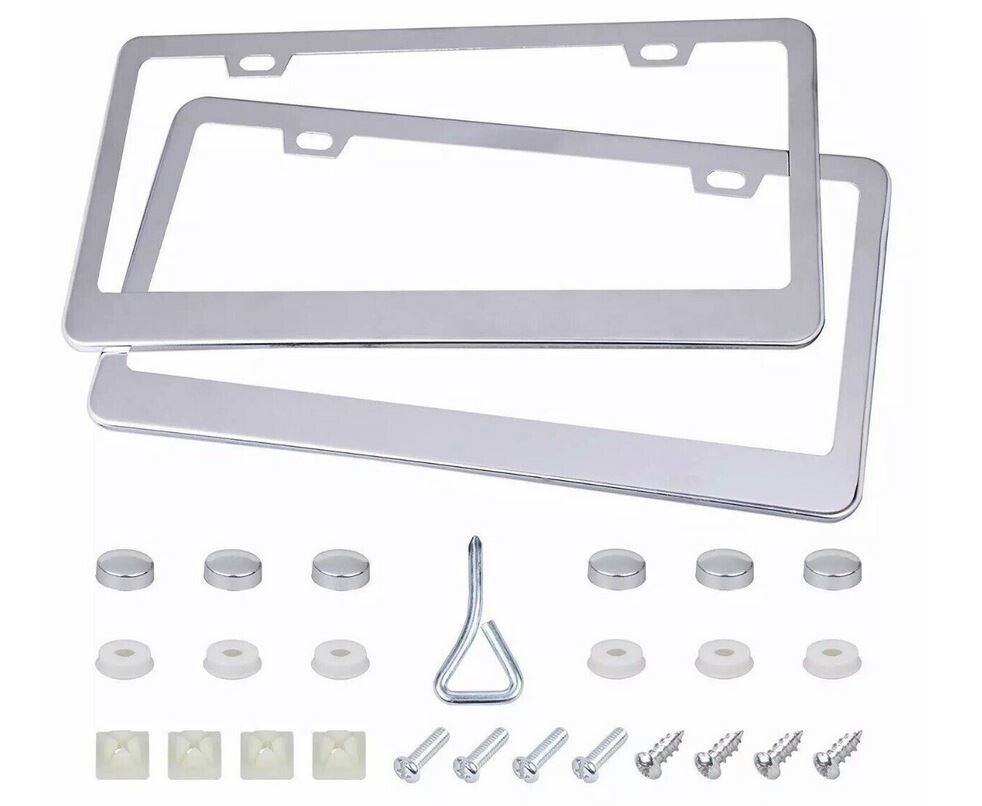 2-piece car license plate frame cover, rear boot screw cap, chrome alloy, suitable for Jeeps