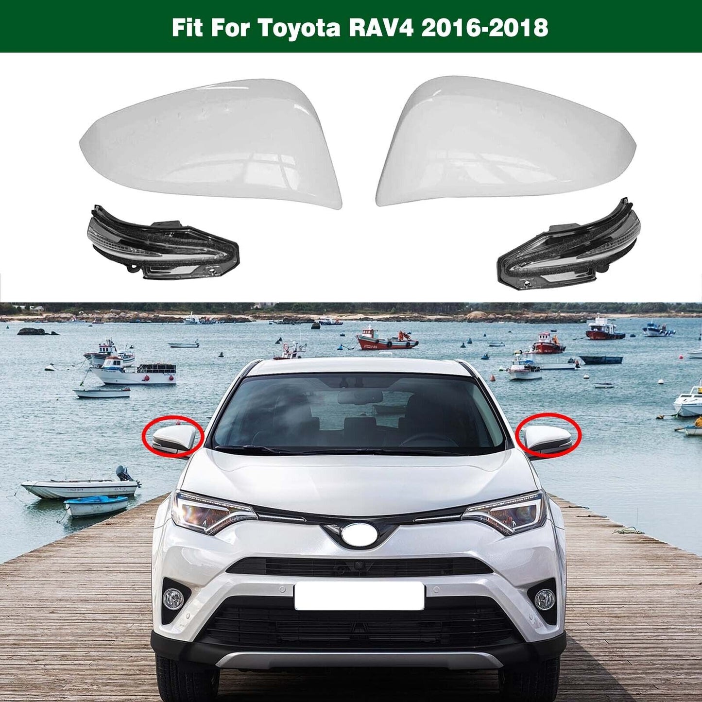 1 pair of side door mirror caps with turn signals, suitable for Toyota RAV4 2016-2018.