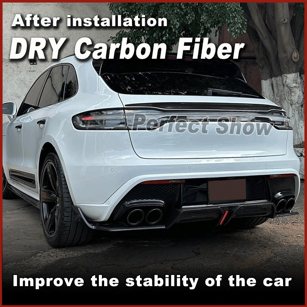for Porsche Macan 2022UP DRY Carbon Fiber Rear Bumper Diffuser Lip Spoiler W/LED