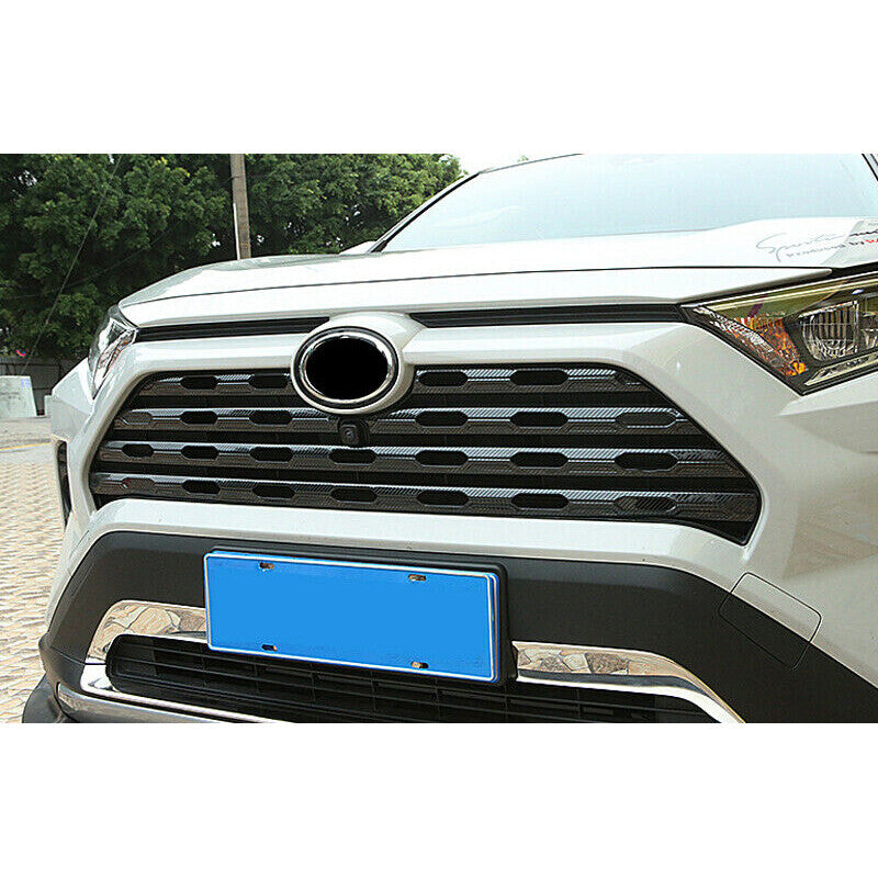 Carbon Fiber Black Center Grille Grill Cover Trim 6pcs for Toyota RAV4 2019-2023