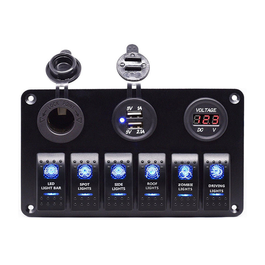 Rocker Switch Switche Digital Voltmeter Car USB Charger Cigarette Lighter Socket