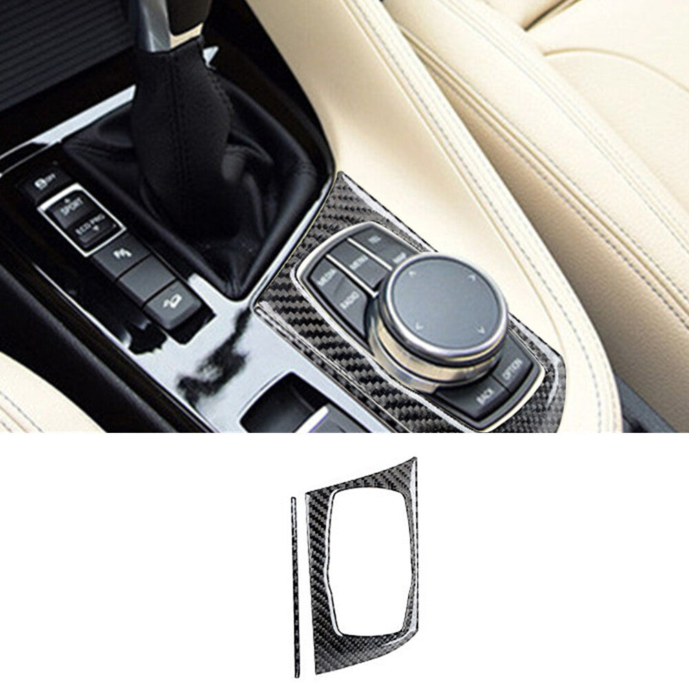 2Pcs Carbon Fiber Interior Gear Shifter knob Cover Trim for BMW X1 F48 2016-2018