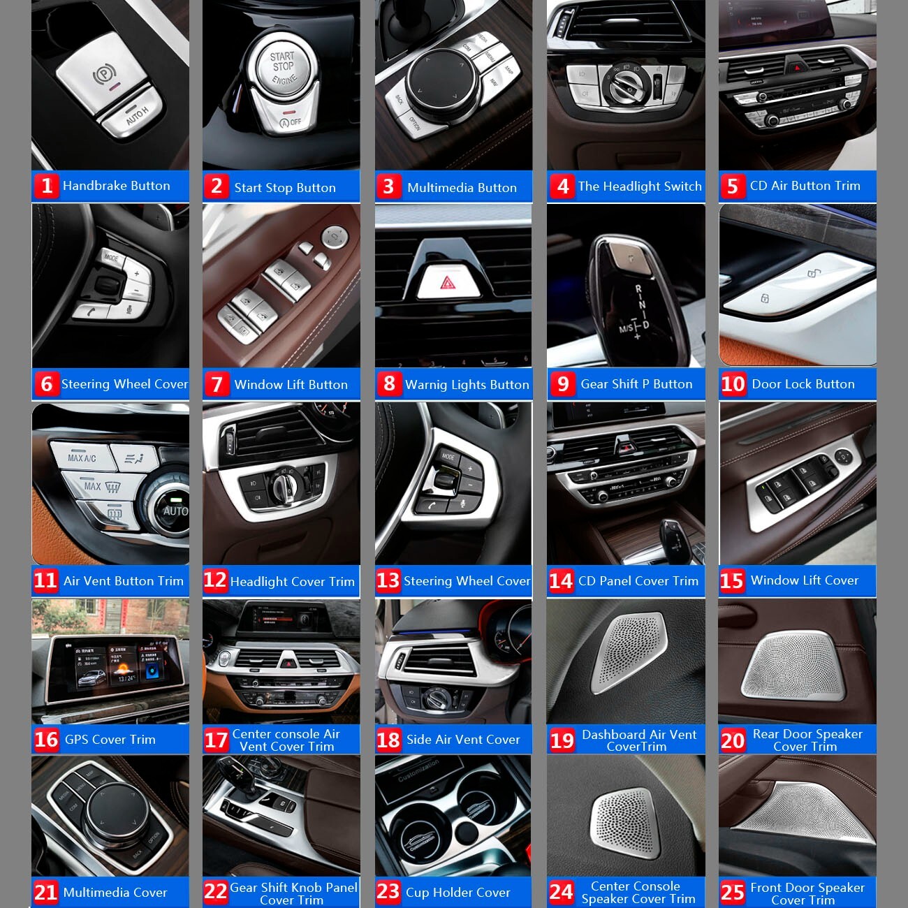 2x Stainless for BMW 5 Series G30 G31 Car Interior Inner Door Ashtray Cover Trim