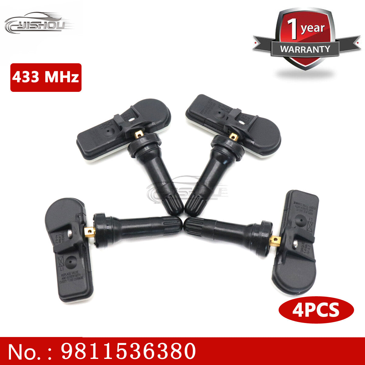 433MHz TPMS sensor (4pcs) suitable for Citro?n B9, C4, and for Peugeot vehicles.