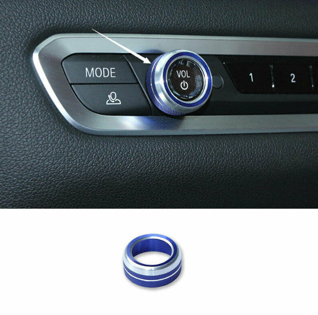 Aluminum Blue Middle Console Multimedia Knob Ring Decor for BMW X5 G05 2019-2021