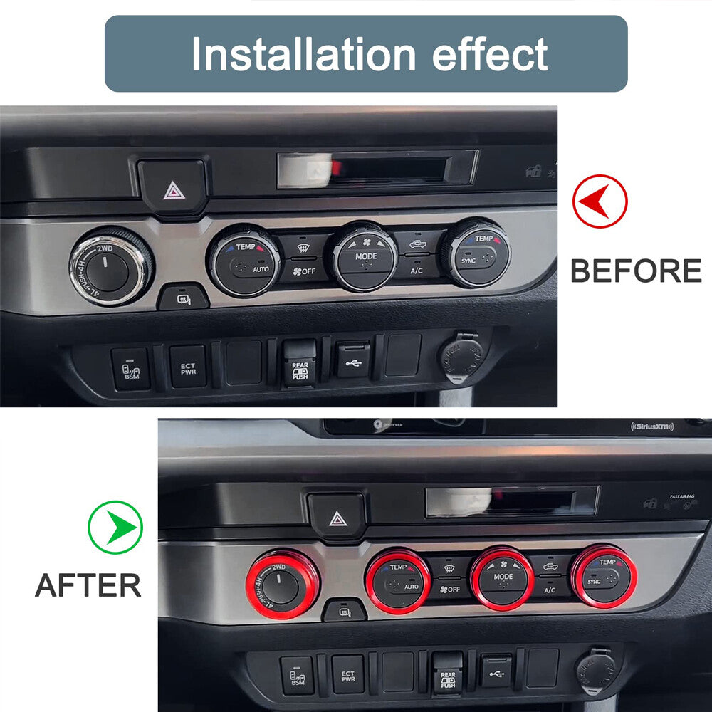 4Pcs AC Console 4WD Switch Knob Ring Cover Trim for Toyota Tacoma 2016-2020 Red