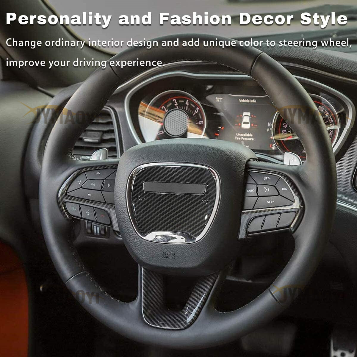 4PCS For 2015-2020 for Dodge Charger Carbon Fiber Steering Wheel Cover Trim Stickers