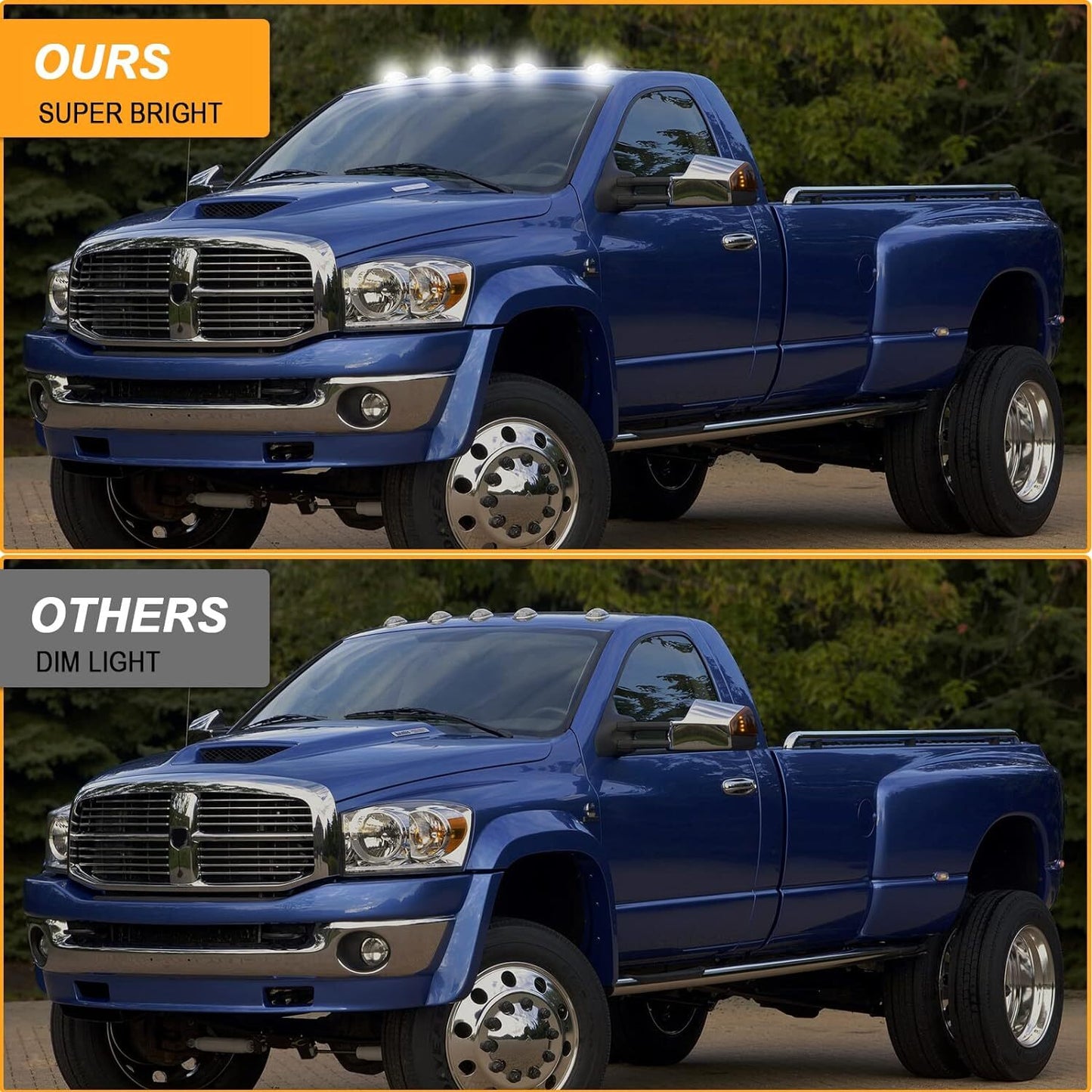 5-piece white LED cab roof marker lights for 2003-2018 for Dodge for Ram 1500 2500 3500 trucks.