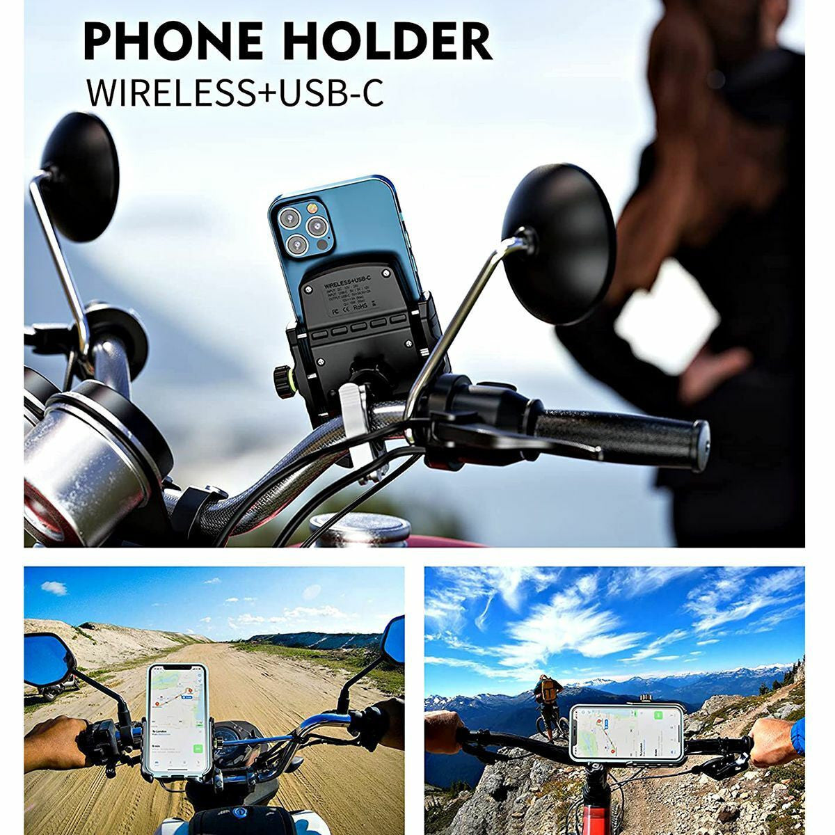 Motorcycle charger holder, wireless charging holder 3.0, GPS motorcycle, suitable for 4-7 inch phones.