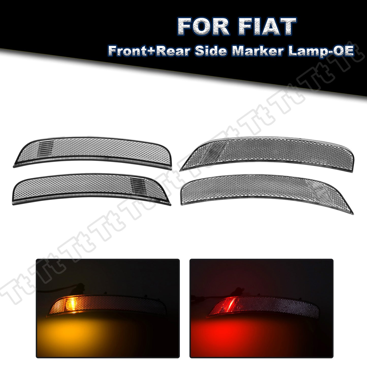 4-piece transparent lens for front and rear bumper side marker lights for 2012-2019 for Fiat 500 POP