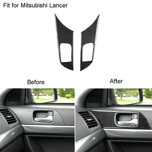 2Pcs Carbon Fiber Door Handle Panel Cover Trim for Mitsubishi Lancer 2008-2015