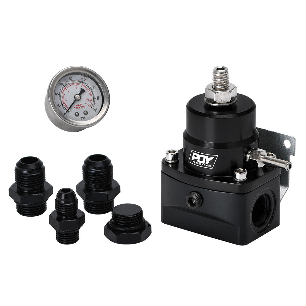 Universal Adjustable Fuel Pressure Regulator Gauge EFI Bypass FPR Kit Aluminum