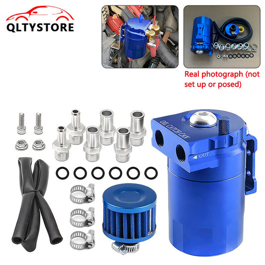 Oil Catch Can Kit Reservoir Baffled Tank with Breather Filter Aluminum Blue