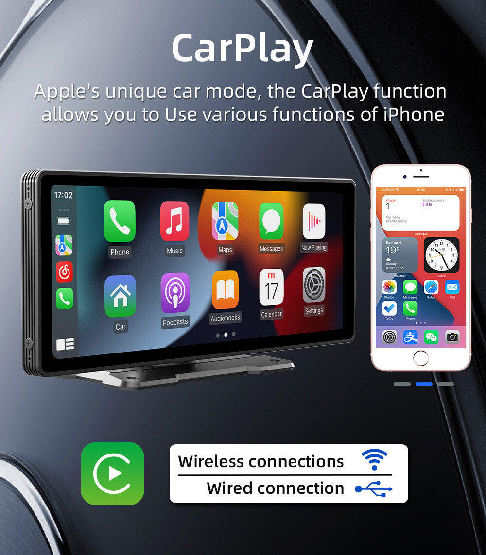 Car MP5 Player For Wireless CarPlay Android Auto Mirror Link AUX Portable Radio