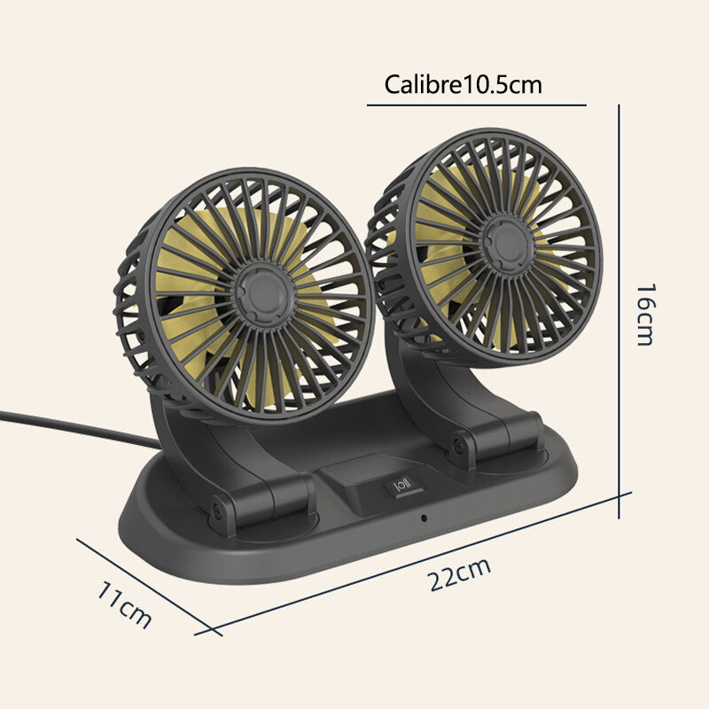 12V Car Fan-Dual Head Rotatable Portable Cooler For UV RV Truck Sedan Cruise