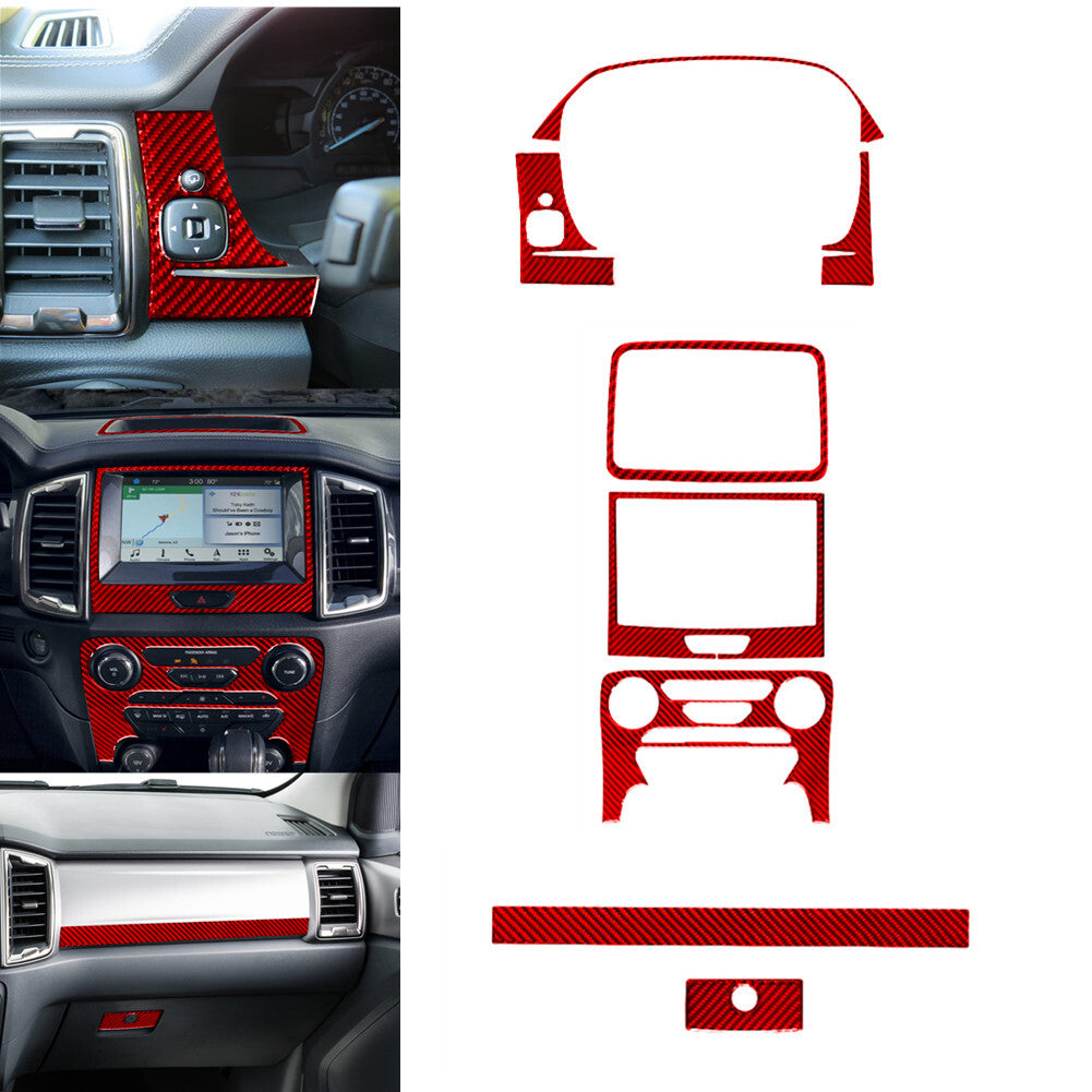 8X Red Carbon Fiber Set of Dashboard Panel Cover Trim for Ford Ranger 2019-2022