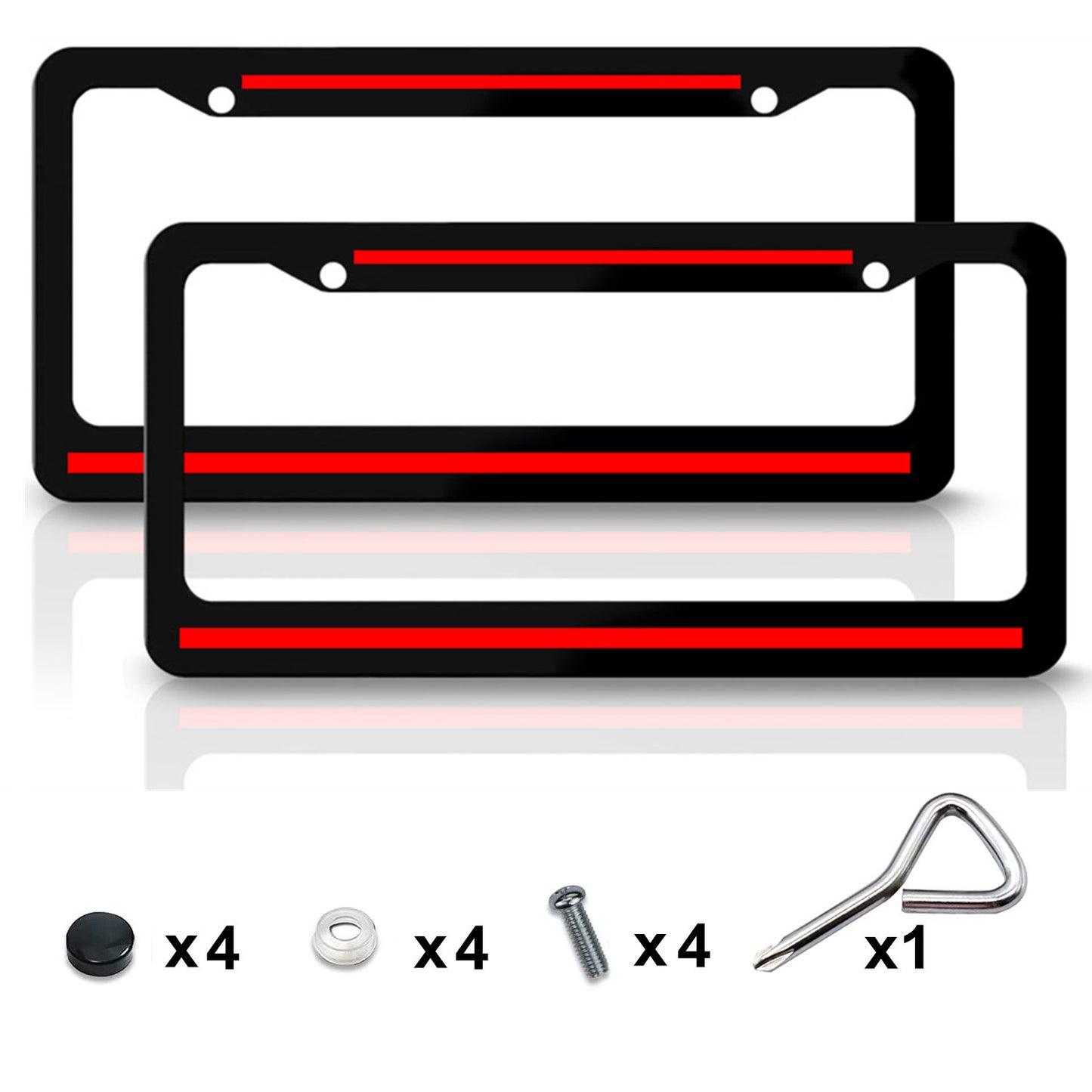 2pcs Metal Red Line for Nissan Car SUV License Plate Frame Tag Cover Black
